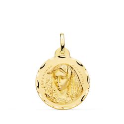18K Medalla Oro Amarillo Virgen Macarena Tallada 20 Mm