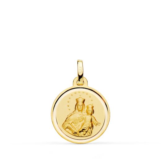 18K Medalla Oro Amarillo Virgen Maria Auxiliadora Bisel 16 Mm