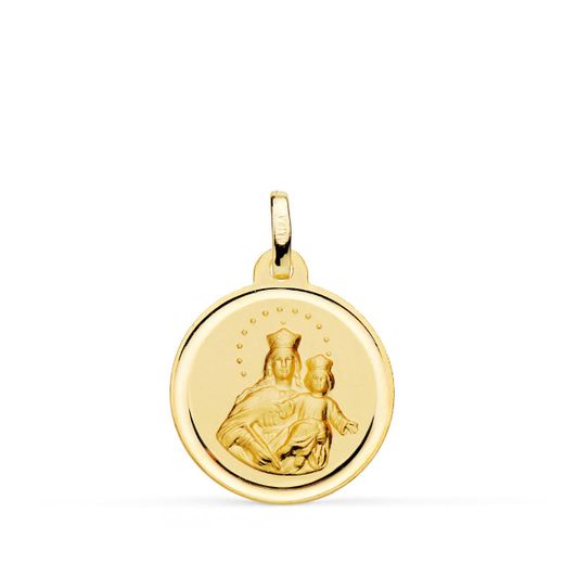 18K Medalla Oro Amarillo Virgen Maria Auxiliadora Bisel 18 Mm