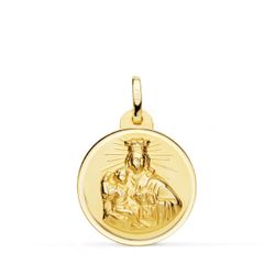18K Medalla Oro Amarillo Virgen Maria Del Carmen 22 Mm