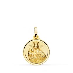 18K Medalla Oro Amarillo Virgen Maria Del Carmen Bisel 16 Mm