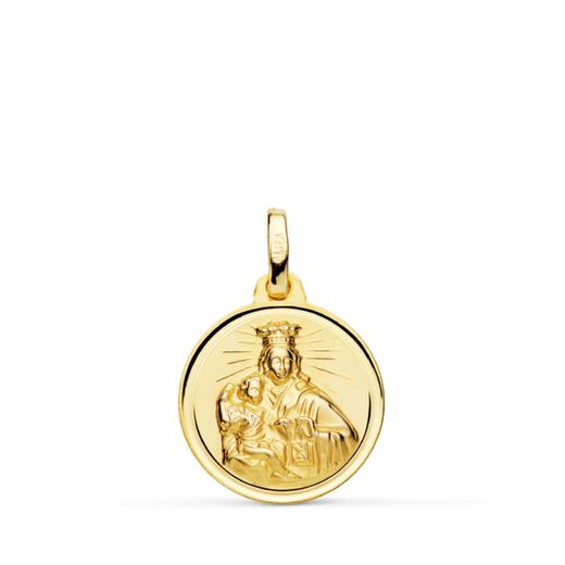 18K Medalla Oro Amarillo Virgen Maria Del Carmen Bisel 16 Mm