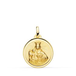18K Medalla Oro Amarillo Virgen Maria Del Carmen Bisel 18 Mm