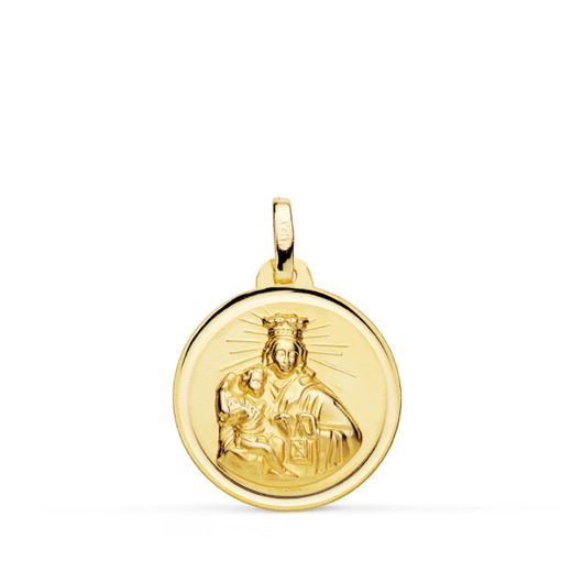 18K Medalla Oro Amarillo Virgen Maria Del Carmen Bisel 18 Mm