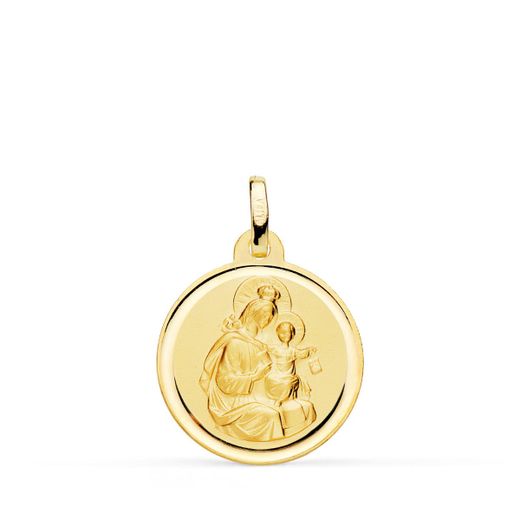 18K Medalla Oro Amarillo Virgen Maria Del Carmen Bisel 18 Mm