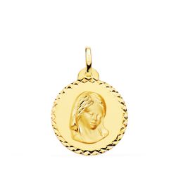 18K Medalla Oro Amarillo Virgen Maria ( Madonna Sixtina Di Rafael ) Talla Cruzada 20 Mm