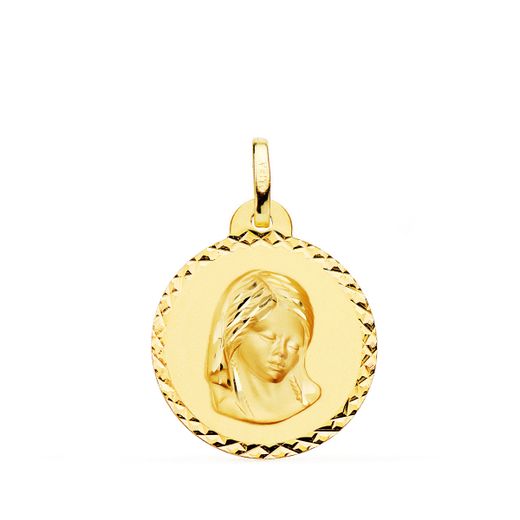 18K Medalla Oro Amarillo Virgen Maria ( Madonna Sixtina Di Rafael ) Talla Cruzada 20 Mm