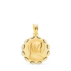18K Medalla Oro Amarillo Virgen Maria Matizada Y Tallada 17 Mm