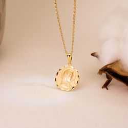 18K Medalla Oro Amarillo Virgen Maria Matizada Y Tallada 17 Mm