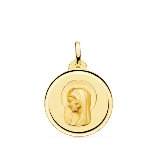 18K Medalla Oro Amarillo Virgen Maria ( Regina Caelorum ) Bisel 16 Mm