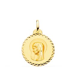 18K Medalla Oro Amarillo Virgen Maria ( Regina Caelorum ) Talla Cruzada 22 Mm