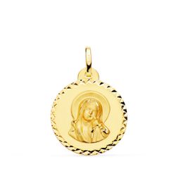 18K Medalla Oro Amarillo Virgen Maria Y Espiritu Santo Talla Cruzada 20 Mm