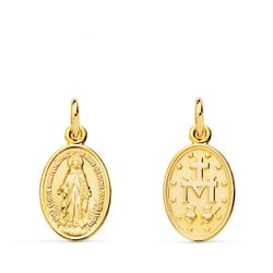 18K Medalla Oro Amarillo Virgen Milagrosa Oval 14 X 10 Mm