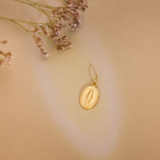 18K Medalla Oro Amarillo Virgen Milagrosa Oval 14 X 10 Mm