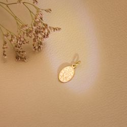 18K Medalla Oro Amarillo Virgen Milagrosa Oval 14 X 10 Mm