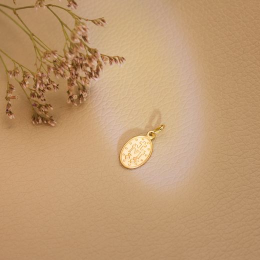 18K Medalla Oro Amarillo Virgen Milagrosa Oval 14 X 10 Mm