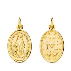 18K Medalla Oro Amarillo Virgen Milagrosa Oval 20 X 14 Mm