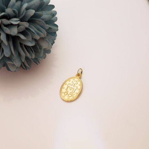 18K Medalla Oro Amarillo Virgen Milagrosa Oval 20 X 14 Mm
