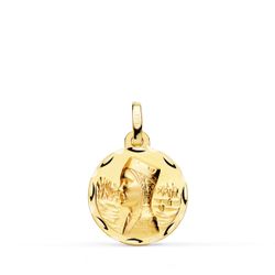 18K Medalla Oro Amarillo Virgen Montserrat 16 Mm Tallada