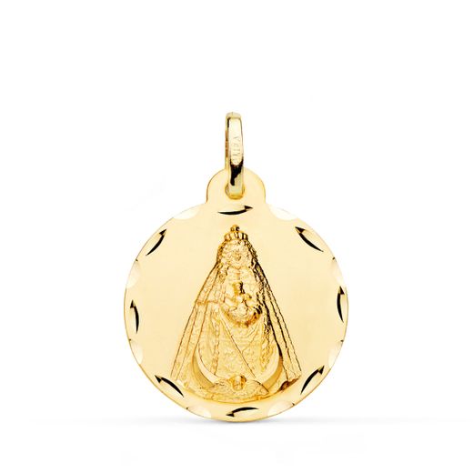 18K Medalla Oro Amarillo Virgen Negra Tallada 22 Mm
