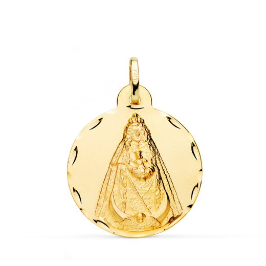 18K Medalla Oro Amarillo Virgen Negra Tallada 24 Mm