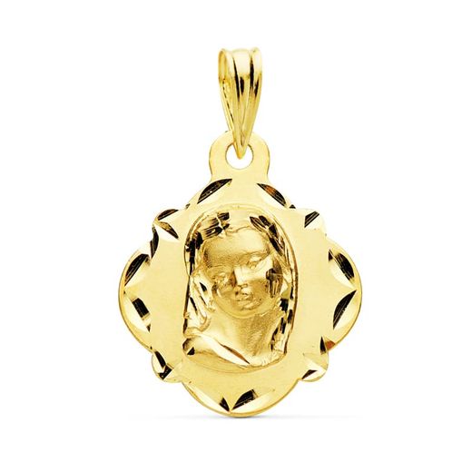 18K Medalla Oro Amarillo Virgen Niña 19X16 Mm