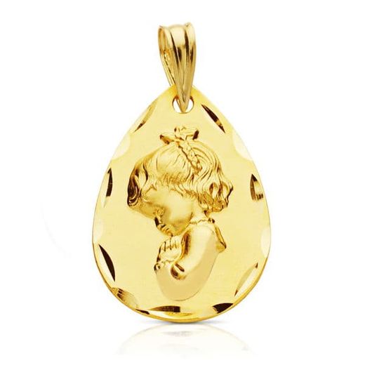 18K Medalla Oro Amarillo Virgen Niña 21X14 Mm
