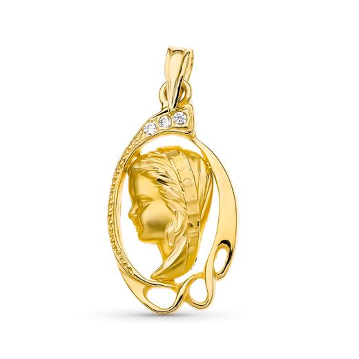 18K Medalla Oro Amarillo Virgen Niña 24X13 Mm