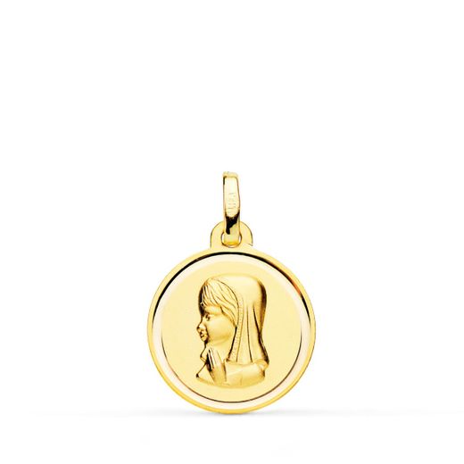 18K Medalla Oro Amarillo Virgen Niña Bisel 16 Mm
