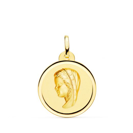18K Medalla Oro Amarillo Virgen Niña Bisel 20 Mm