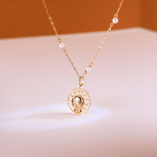 18K Medalla Oro Amarillo Virgen Niña Calada 16Mm