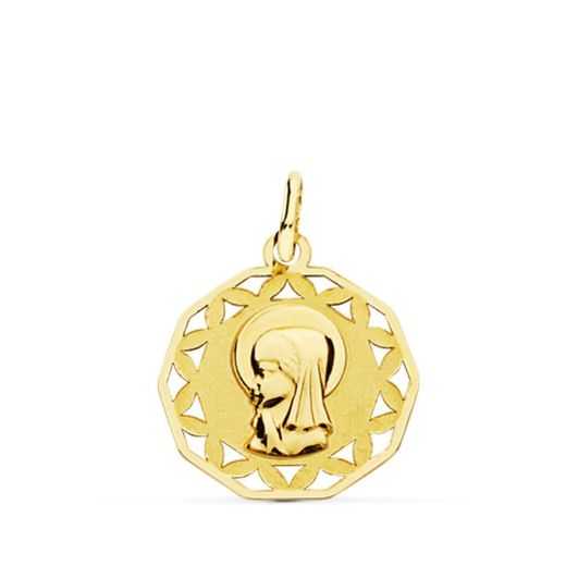 18K Medalla Oro Amarillo Virgen Niña Calada 18 Mm