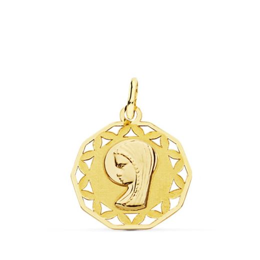 18K Medalla Oro Amarillo Virgen Niña Calada 18 Mm