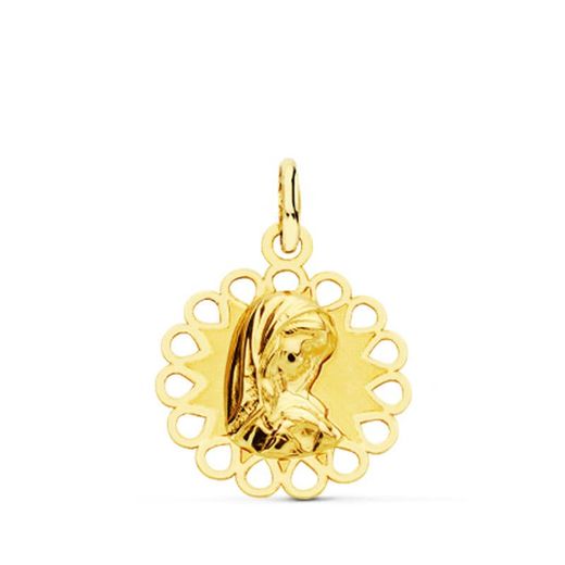 18K Medalla Oro Amarillo Virgen Niña Calada 18X15 Mm