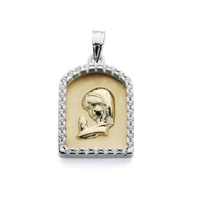 18K Medalla Oro Amarillo Virgen Niña Capilla 21X14 Mm