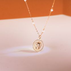 18K Medalla Oro Amarillo Virgen Niña Cerco Calado 20X18 Mm