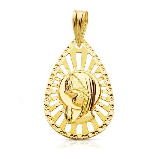 18K Medalla Oro Amarillo Virgen Niña Cerco Calado 22X19 Mm