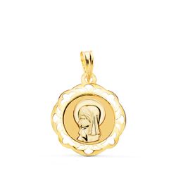 18K Medalla Oro Amarillo Virgen Niña Cerco Calado En Brillo 20X18 Mm