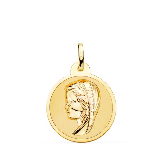 18K Medalla Oro Amarillo Virgen Niña En Brillo 20 Mm