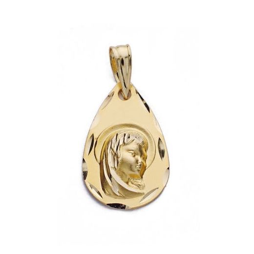 18K Medalla Oro Amarillo Virgen Niña Gota 19X12 Mm