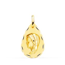 18K Medalla Oro Amarillo Virgen Niña Gota Talla Clasica 23X15 Mm