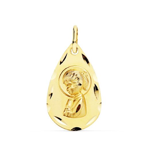 18K Medalla Oro Amarillo Virgen Niña Lagrima 19X11 Mm