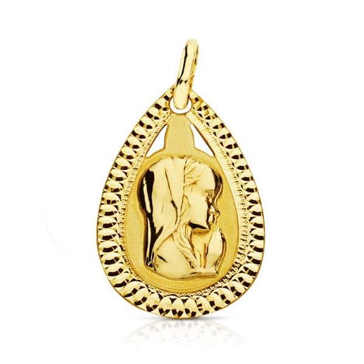 18K Medalla Oro Amarillo Virgen Niña Lagrima 20X13 Mm