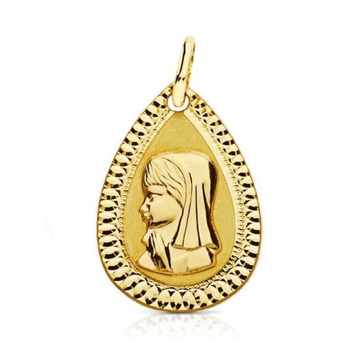 18K Medalla Oro Amarillo Virgen Niña Lagrima 20X13 Mm