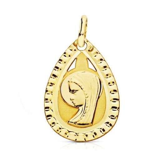 18K Medalla Oro Amarillo Virgen Niña Lagrima 20X13 Mm