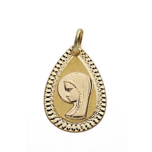18K Medalla Oro Amarillo Virgen Niña Lagrima 20X13 Mm