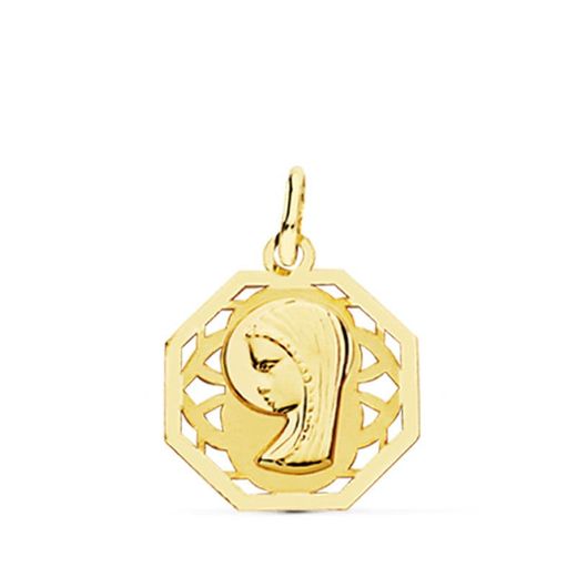 18K Medalla Oro Amarillo Virgen Niña Lagrima 20X13 Mm