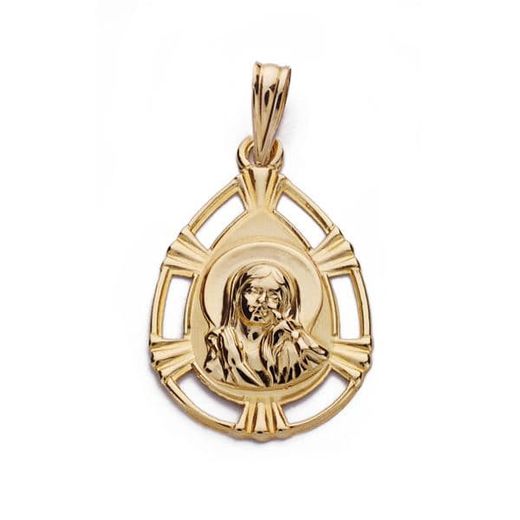 18K Medalla Oro Amarillo Virgen Niña Lagrima 22X15 Mm