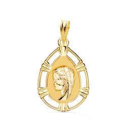 18K Medalla Oro Amarillo Virgen Niña Lagrima 23X15 Mm