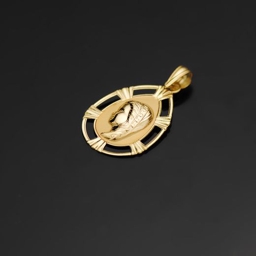 18K Medalla Oro Amarillo Virgen Niña Lagrima 23X15 Mm